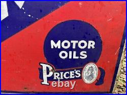Rare Vintage Genuine Double Sided Flanged Prices Motorine Oil Enamel Sign