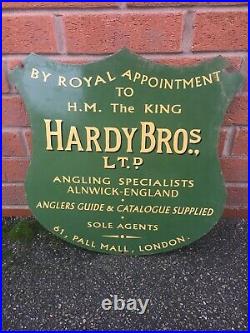 Rare Vintage Hardy Brothers Bros Alnwick Fishing Enamel Advertising Sign Advert
