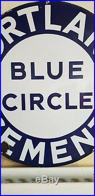 Rare Vintage Heavy Enamel Blue Circle Cement Advertising Sign