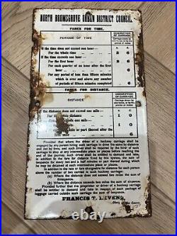Rare Vintage N. Bromsgrove Urban Council Hackney Carriage Fare Enamel Sign Horses