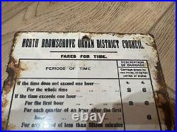 Rare Vintage N. Bromsgrove Urban Council Hackney Carriage Fare Enamel Sign Horses
