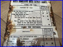 Rare Vintage N. Bromsgrove Urban Council Hackney Carriage Fare Enamel Sign Horses