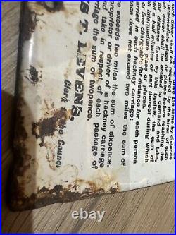 Rare Vintage N. Bromsgrove Urban Council Hackney Carriage Fare Enamel Sign Horses