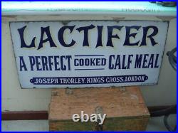 Rare Vintage Old Lactifer Vitreous Enamel Advertising Sign Farming Barn Find