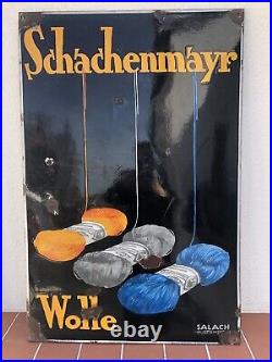 Rare Vintage Old Original 1930s Schachenmayr Wolle Wool Enamel Sign