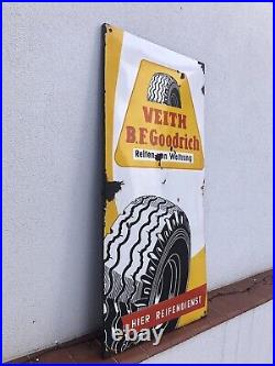 Rare Vintage Old Original 1940s Veith BF Goodrich Tyres Enamel Sign Large
