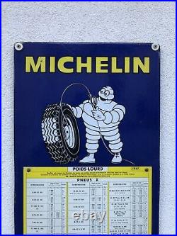 Rare Vintage Old Original 60s Michelin Tyre Pressure Guide Enamel Sign
