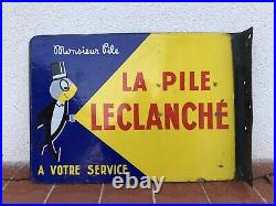 Rare Vintage Old Original Monsieur Pile Torches Double Sided Enamel Sign
