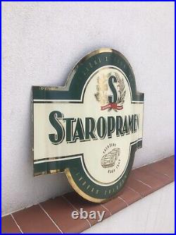 Rare Vintage Old Original Staropramen Lager Beer Enamel Sign Large