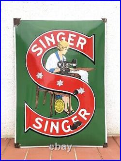 Rare Vintage Original 1930s Singer Sewing Machines Advertising Enamel Sign