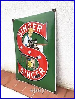 Rare Vintage Original 1930s Singer Sewing Machines Advertising Enamel Sign