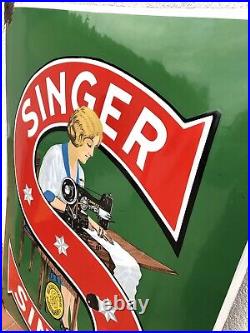 Rare Vintage Original 1930s Singer Sewing Machines Advertising Enamel Sign