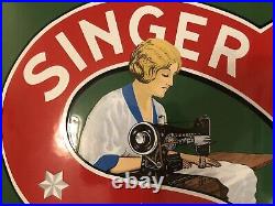 Rare Vintage Original 1930s Singer Sewing Machines Advertising Enamel Sign