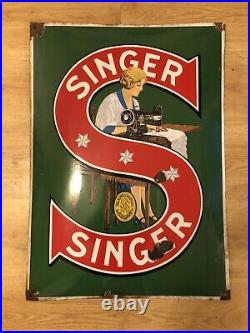Rare Vintage Original 1930s Singer Sewing Machines Advertising Enamel Sign