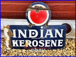 Rare Vintage Original indian Kerosene Porcelain Enamel Double Sided Flange Sign