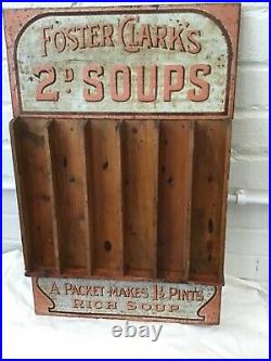 Rare Vintage Retro Original Enamel Wood Foster Clarks Soups Advertising Sign