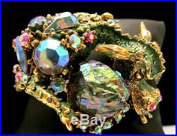 Rare Vintage Signed HAR Fantasy Green Enamel Jeweled Dragon Clamper Bracelet A18