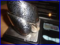 Rare Vtg Signed Margot De Taxco Mexican Silver Enamel Clamper Cuff Bracelet Set