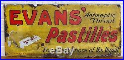 Rare -evans Antiseptic Throat Pastilles- Vintage Shop Enamel Advertising Sign
