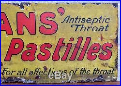 Rare -evans Antiseptic Throat Pastilles- Vintage Shop Enamel Advertising Sign