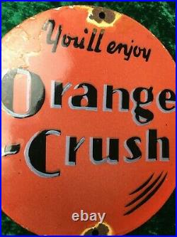 Rare vintage orange crush enamel porcelain advertising sign man cave