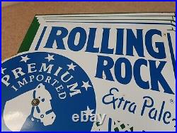 Rolling Rock Beer Advertising Vintage Enamel Sign Heavy Good Condition