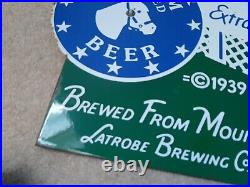 Rolling Rock Beer Advertising Vintage Enamel Sign Heavy Good Condition