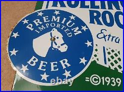 Rolling Rock Beer Advertising Vintage Enamel Sign Heavy Good Condition