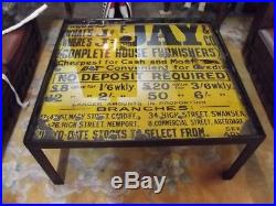 Rustic Vintage reclaimed Industrial metal coffee table made with enamel sign
