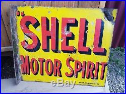 SHELL MOTOR SPIRIT Double Sided Enamel flange mount sign Vintage Automobilia