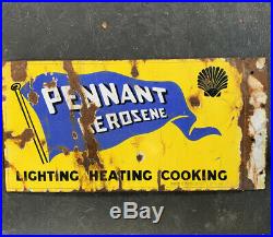 SHELL PENNANT KEROSENE Genuine Vintage Australian Post-mount Enamel Sign