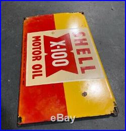 SHELL X-100 Genuine Vintage Enamel Oil Rack Sign