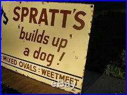 SPRATT'S SPRATTS Bonio Dog Vintage Antique Enamel Advertising Sign Circa 1940's