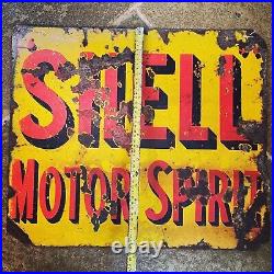 Shell Motor Spirit 100% Vintage Original 1920s double sided Enamel Sign