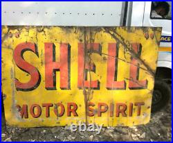 Shell Motor Spirit Old Original Vintage Porcelain Enamel Sign Huge 48 X 72 Inch