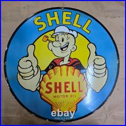 Shell Popeye Porcelain Enamel Sign 29 X 29 Inches