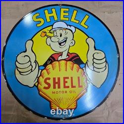 Shell Popeye Porcelain Enamel Sign 29 X 29 Inches