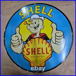 Shell Popeye Porcelain Enamel Sign 29 X 29 Inches
