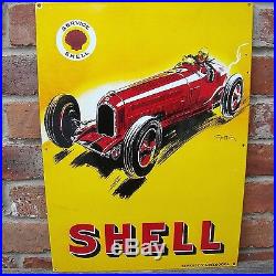 Shell Race Car Enamel sign vintage car vitreous garage oil petrol LARGE VAC186