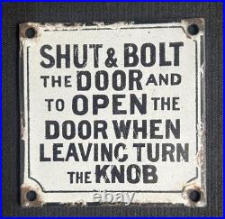 Shut & Bolt Door Lock Plate Vintage Enamel Sign Garage Rest Room Toilet Plaque Shut & Bolt Door Lock Plate Vintage Enamel Sign Garage Rest Room Toilet Plaque