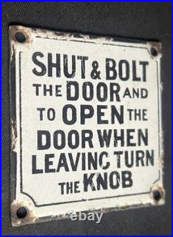Shut & Bolt Door Lock Plate Vintage Enamel Sign Garage Rest Room Toilet Plaque