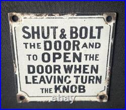Shut & Bolt Door Lock Plate Vintage Enamel Sign Garage Rest Room Toilet Plaque