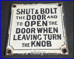 Shut & Bolt Door Lock Plate Vintage Enamel Sign Garage Rest Room Toilet Plaque