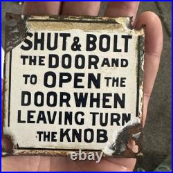 Shut & Bolt Door Lock Plate Vintage Enamel Sign Railway Ana Toilet Plaque #o