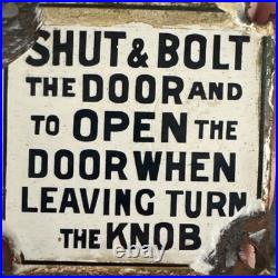Shut & Bolt Door Lock Plate Vintage Enamel Sign Railway Ana Toilet Plaque #o
