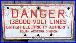 Sign Vintage British Electrical Authority enamel danger wall plaque 1940/50's