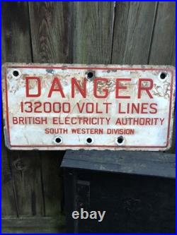 Sign Vintage British Electrical Authority enamel danger wall plaque 1940/50's
