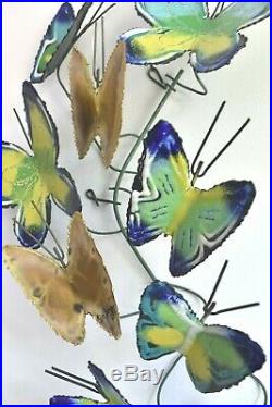 Signed Vintage Curtis Jere 1969 7 Blue Green Enamel Butterfly Wall Art Sculpture