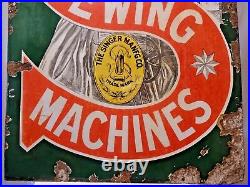 Singer Sewing Machine Rare Pictorial Sign Vintage Enamel Porcelain England Colle