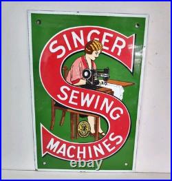 Singer Sewing Machines Vintage Enamel Metal Advertising Sign Steel Magnetic